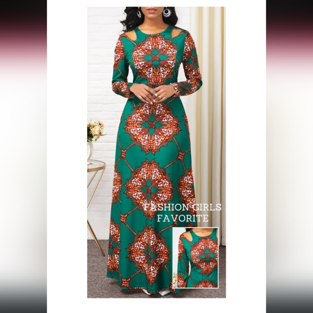 New Without Tag. Elegant Teal and Orange Long Sleeve Dress